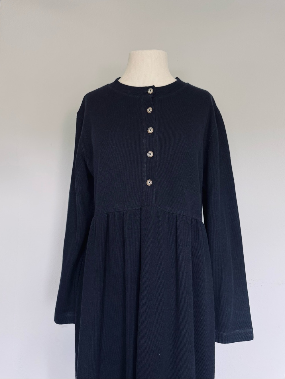 Vintage 90s Steven Ross, Naturally Knit Top Henley Cardigan Dress Black - Picture 4 of 7
